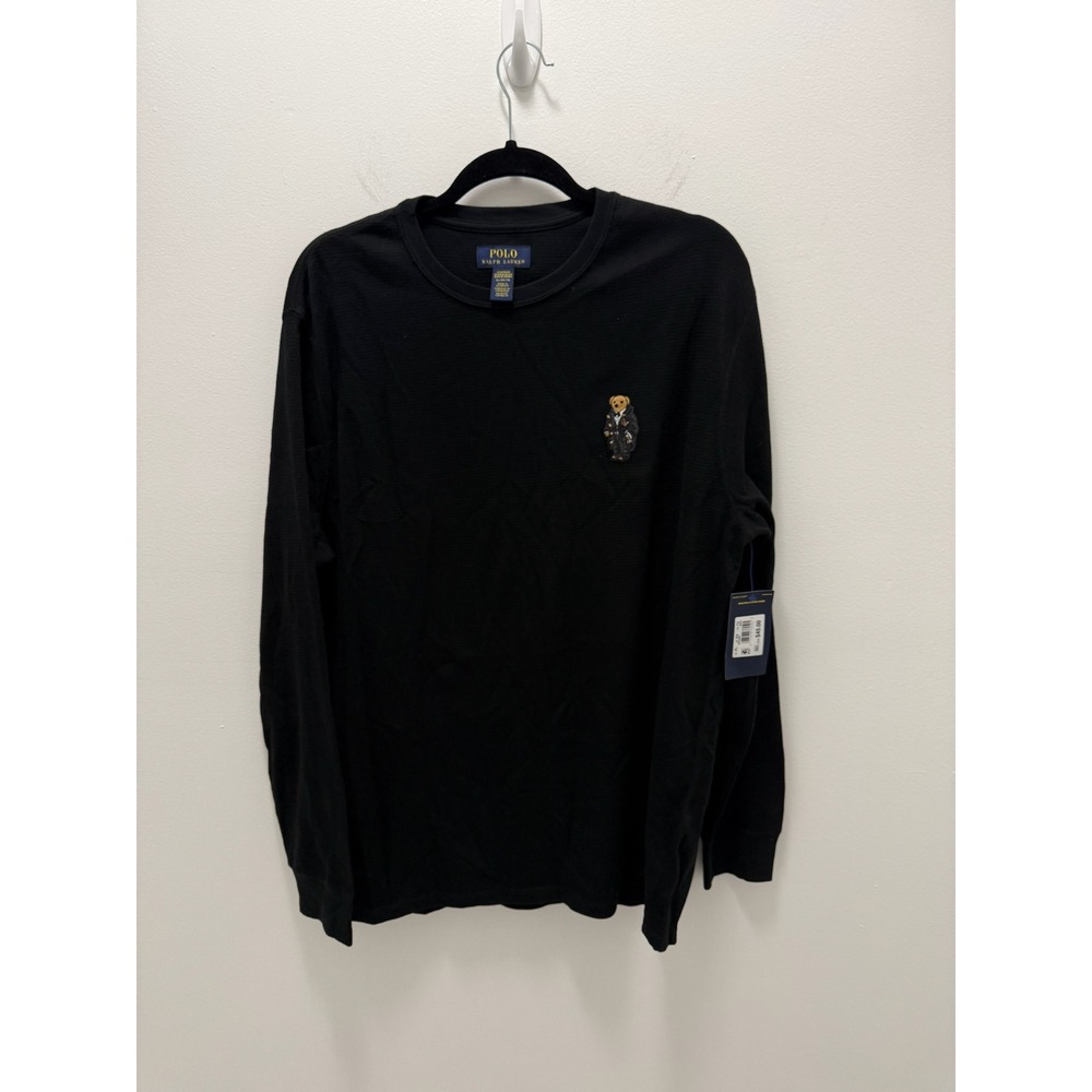 Polo Ralph Lauren Mens XL Black Waffle Knit Tuxedo Polo Bear Thermal Shirt NWT